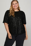 Half Puff Sleeve Sequin Top