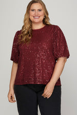 Half Puff Sleeve Sequin Top