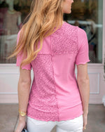 Patched Ribbed Knit Tee - Pink