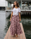 Pocketed Tiered Maxi Skirt - Pink Floral