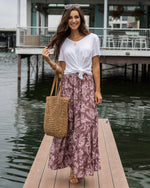 Pocketed Tiered Maxi Skirt - Pink Floral