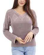 Pointelle V-Neck Sweater - Fawn