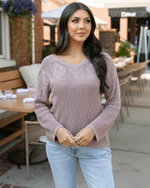 Pointelle V-Neck Sweater - Fawn