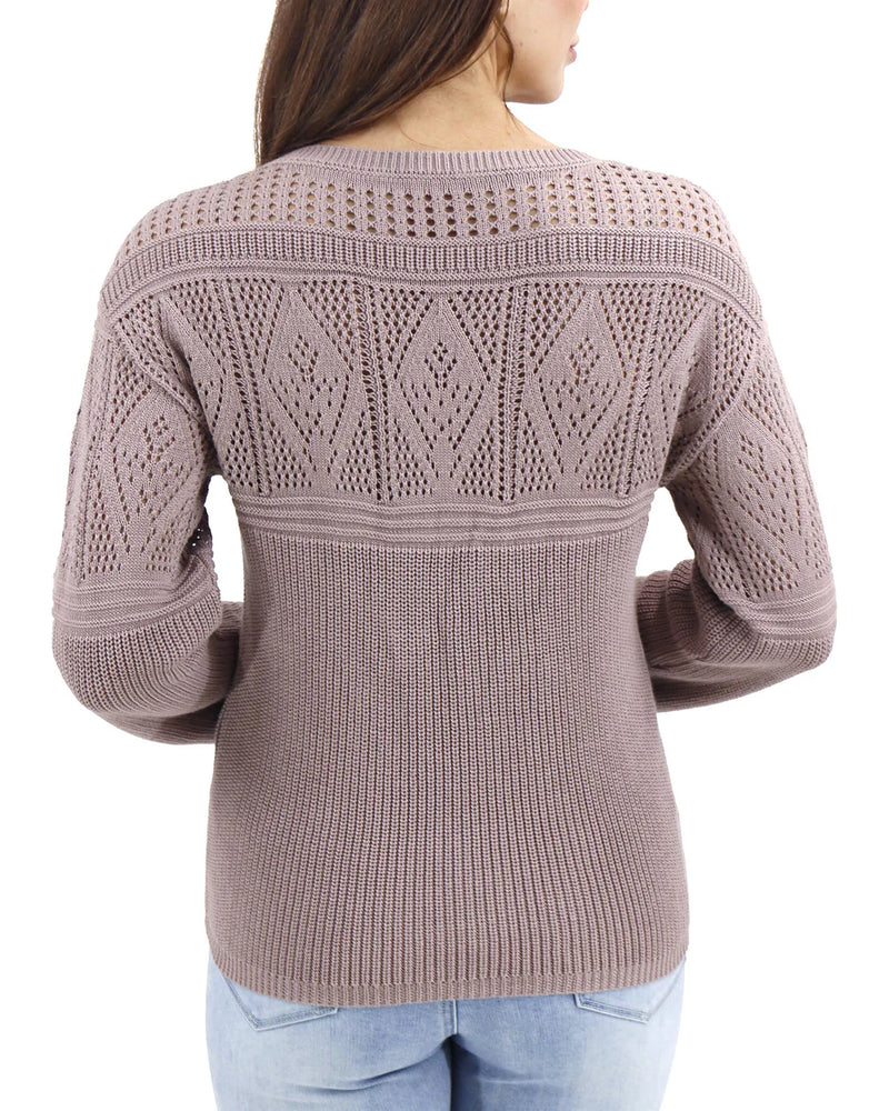 Pointelle V-Neck Sweater - Fawn