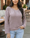 Pointelle V-Neck Sweater - Fawn