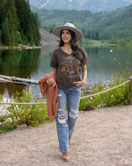 Relaxed Fit V-Neck Graphic Tee - Roam Free