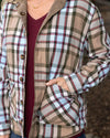 Reversible Corduroy Shacket in Tan/Olive Plaid