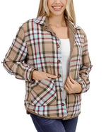 Reversible Corduroy Shacket in Tan/Olive Plaid