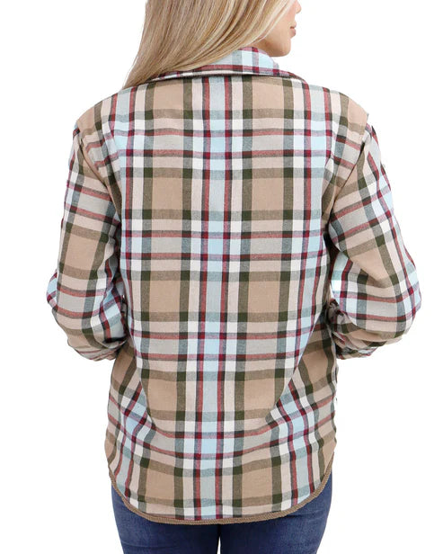 Reversible Corduroy Shacket in Tan/Olive Plaid