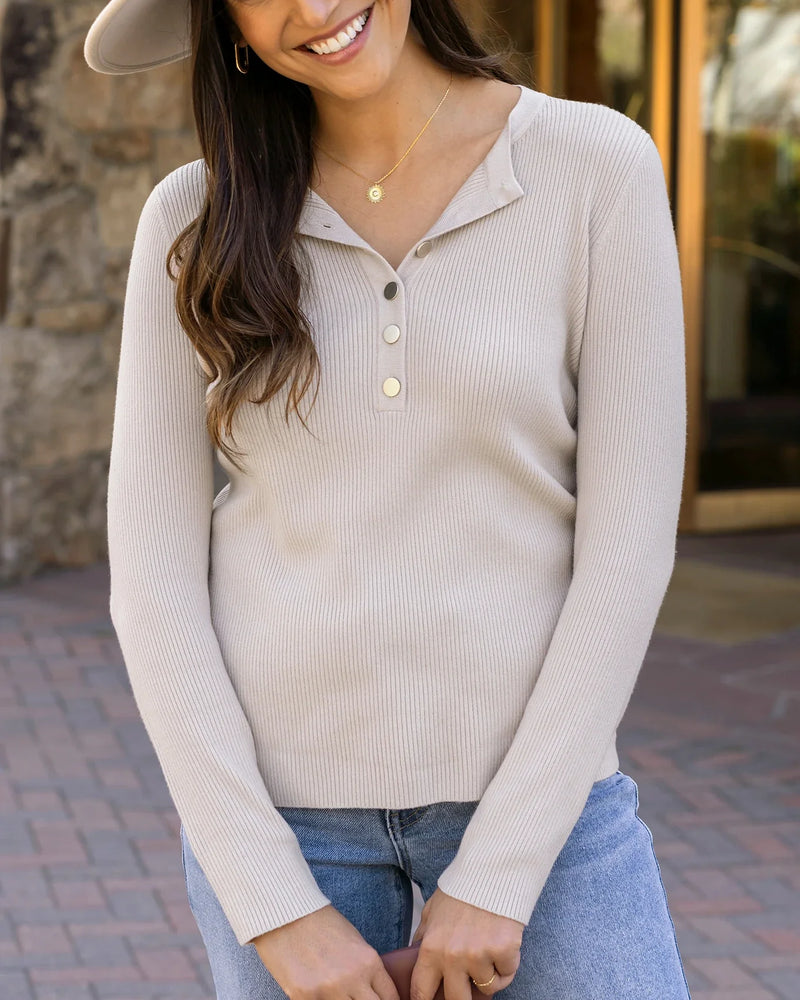 Henley neck sweater discount