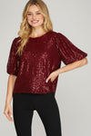 Half Puff Sleeve Sequin Top