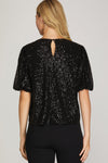 Half Puff Sleeve Sequin Top