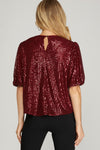 Half Puff Sleeve Sequin Top