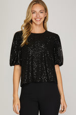 Half Puff Sleeve Sequin Top