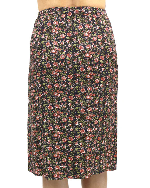 Satin Midi Floral Skirt - Black Ditsy