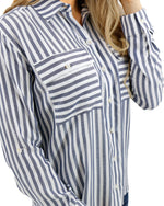 Seaside Striped Button Down Shirt - Blue/Ivory