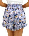 Smocked Summer Shorts - Blue Floral