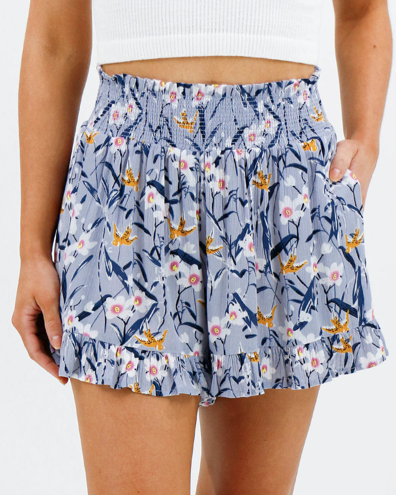 Smocked Summer Shorts - Blue Floral