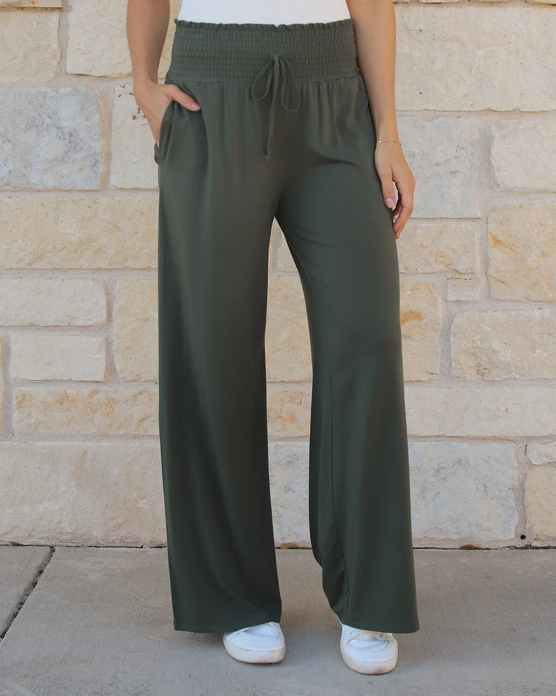 Smocked Wide Leg Lounge Pants