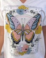 Butterfly Notched Neck Washed & Worn Graphic Tee