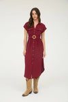 Collared Button Down Belted Midi Dress
