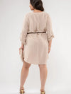 3/4 Sleeve Belted Mini Dress - Khaki