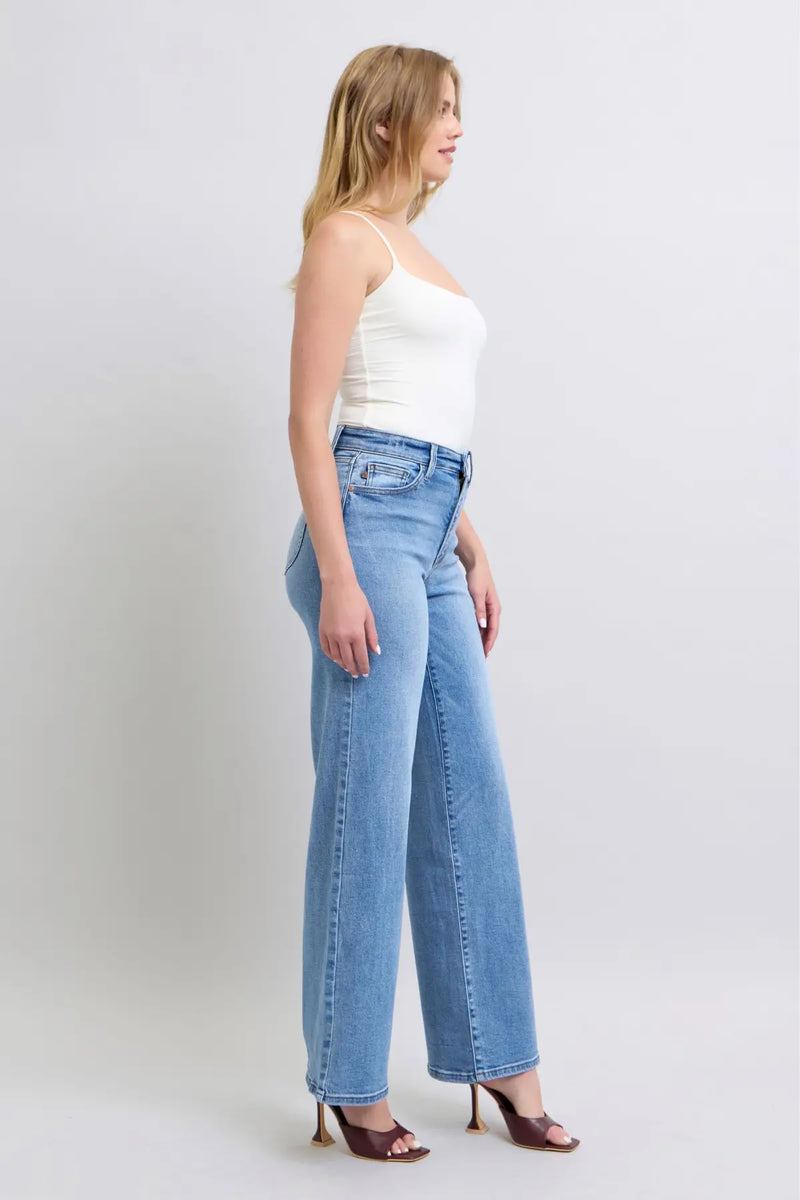 High Waist Vintage Wash Retro Wide Leg