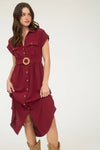 Collared Button Down Belted Midi Dress