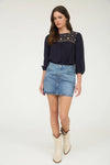 Embroidered Yoke Blouse Navy