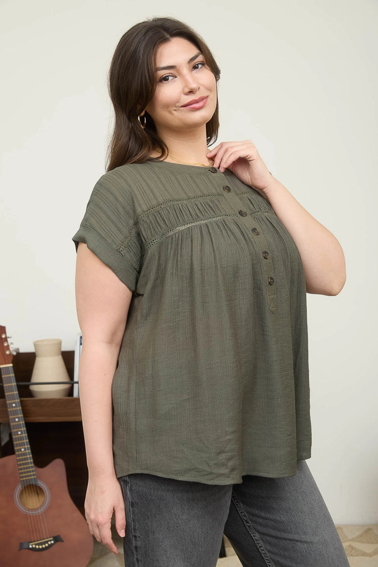 Eyelet Half Button Top