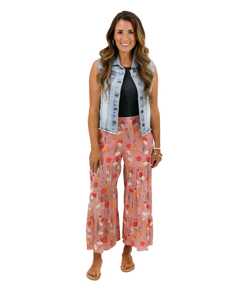Maxi Skirt Pant Ankle Length - Pink Floral