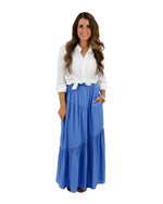 Pocketed Tiered Maxi Skirt - Cornflower Blue