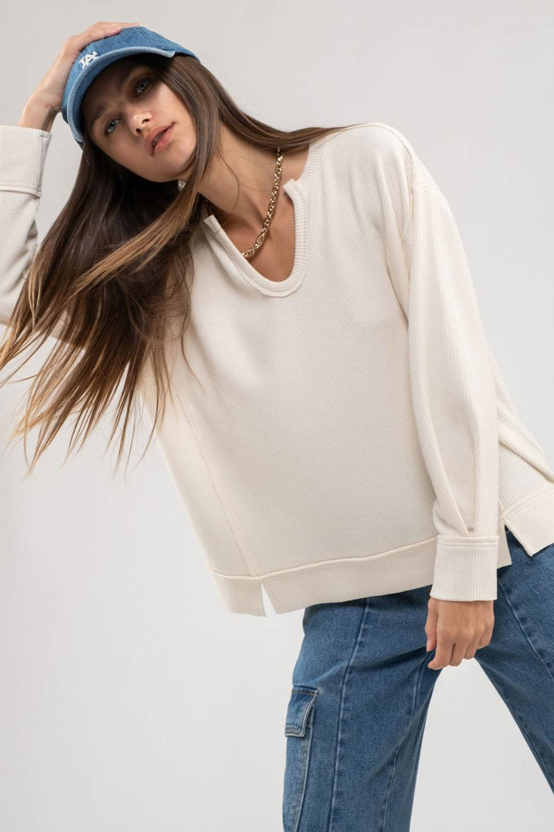 Raw Edge Knit Top - Cream