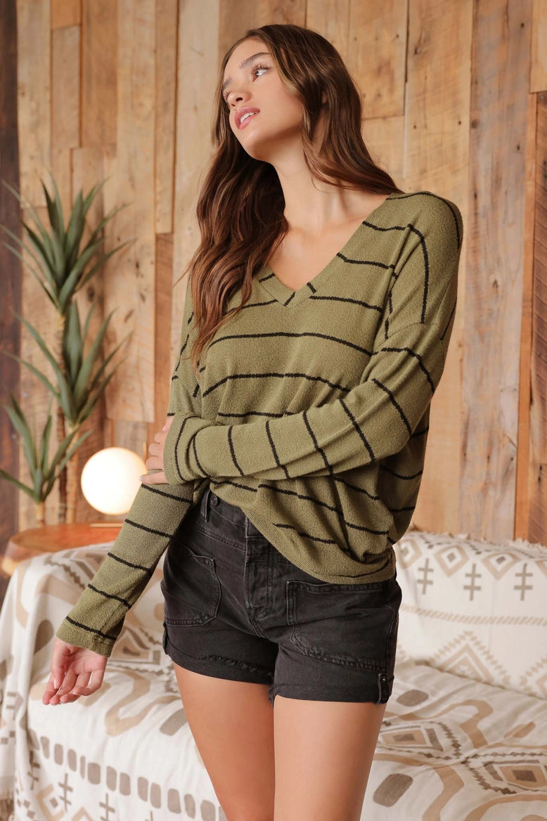 V-Neck Stripe Sweater