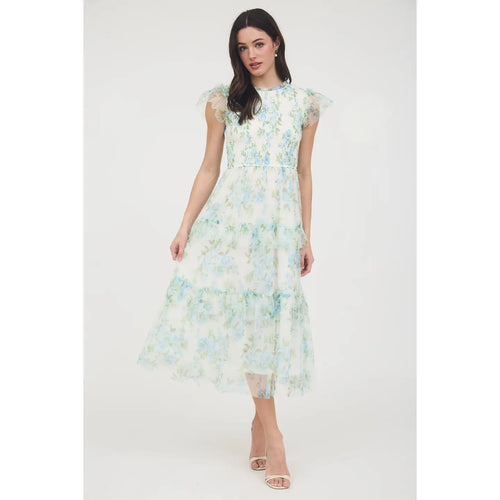 Ruffle Trim Midi Dress - Blue