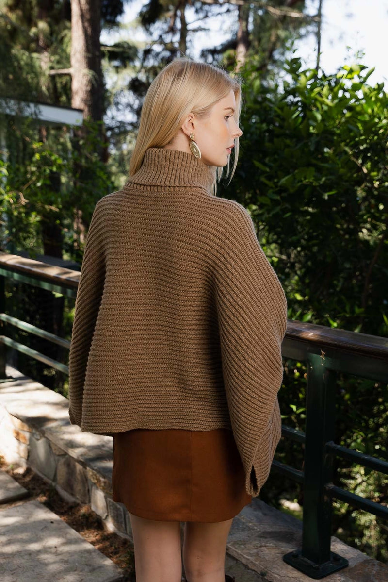 Turtleneck Ribbed Poncho