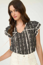 Floral Tie Front Ruffle Blouse