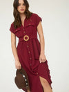 Collared Button Down Belted Midi Dress