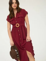 Collared Button Down Belted Midi Dress