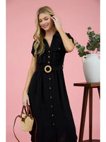 Collared Button Down Belted Midi Dress