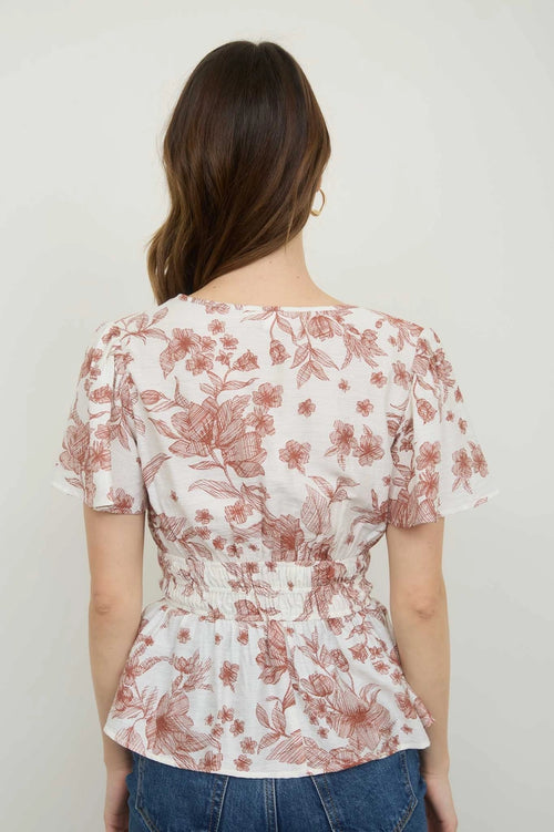 Floral Shirred Waist Blouse