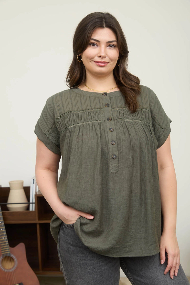 Eyelet Half Button Top