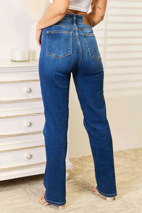 High Waist Hidden Button-Fly Dad Jeans