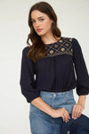 Embroidered Yoke Blouse Navy