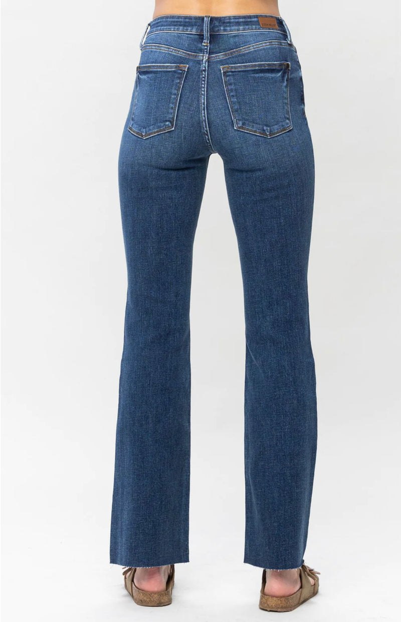 Mid Rise Contrast Wash & Cut Hem Bootcut