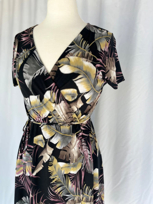 Leaf Print Wrap Dress
