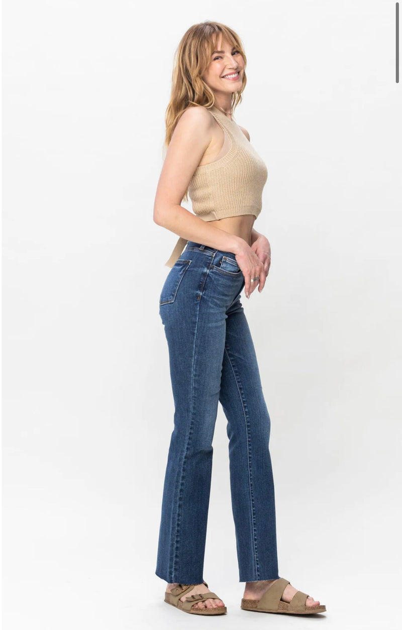 Mid Rise Contrast Wash & Cut Hem Bootcut