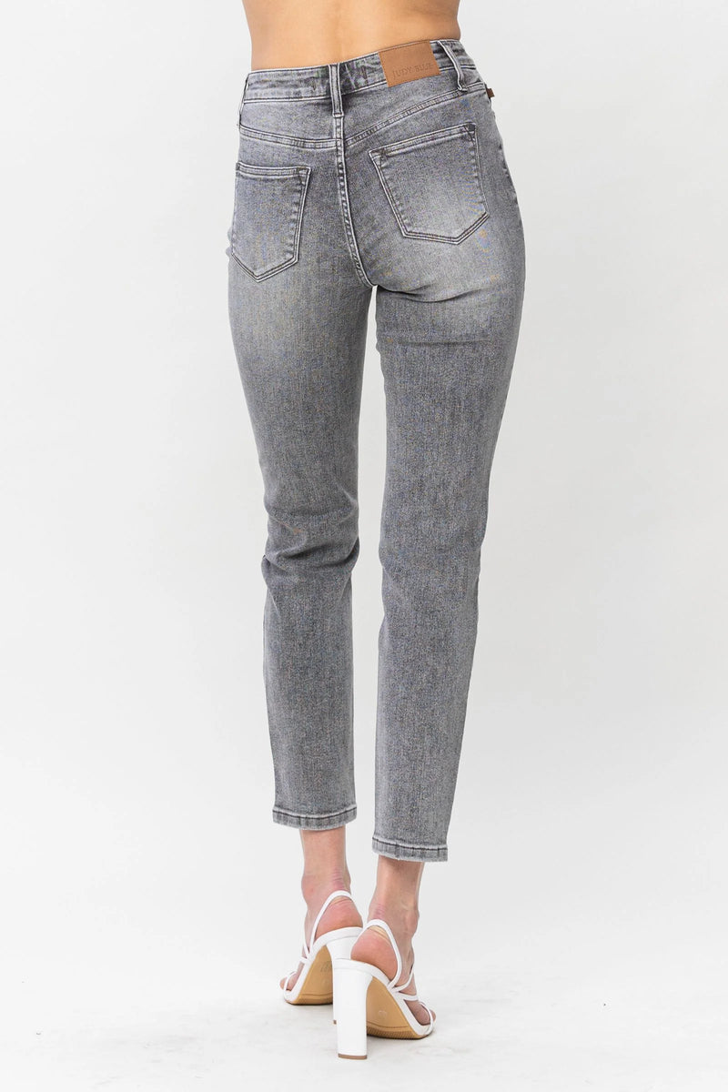 Hi Waist Stone Wash Slim Fit Gray