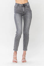 Hi Waist Stone Wash Slim Fit Gray