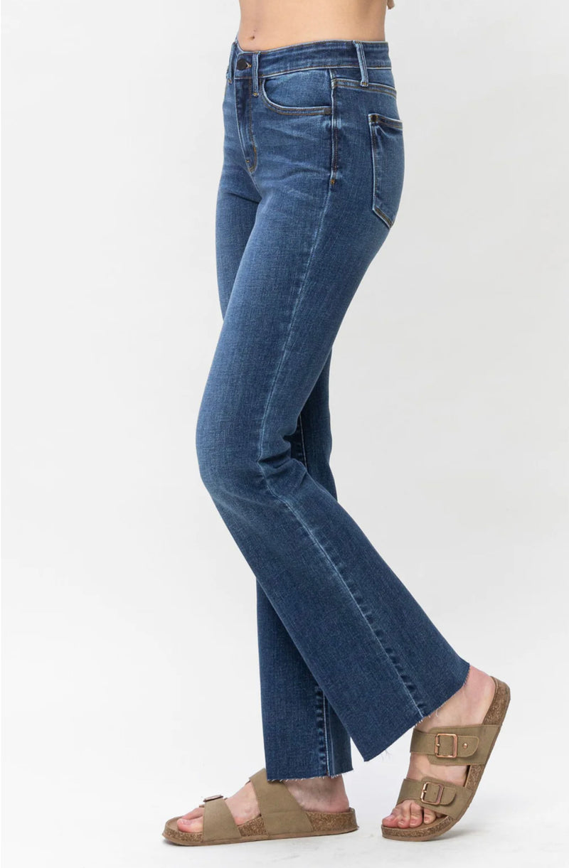 Mid Rise Contrast Wash & Cut Hem Bootcut